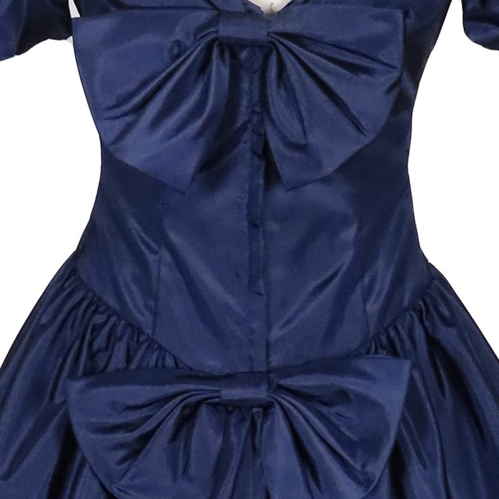 Vintage 80s Navy Blue Taffeta Puff Sleeve Full Skirt Hi Lo Prom Party Dress XS - Picture 6 of 10